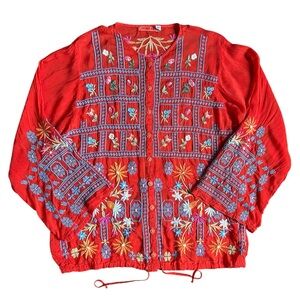 Johnny Was Wyatt Embroidered Floral Blouse